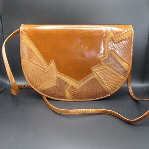 Stuart Weitzman brown leather purse with leather patchwork